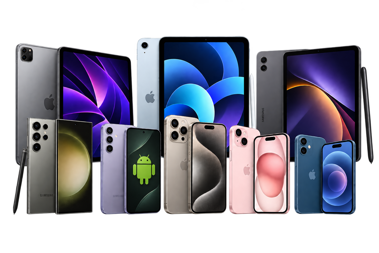 iPhones, iPads, Samsung phones and tablets